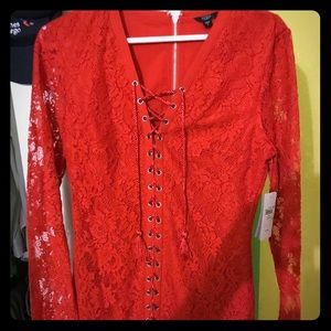 Red Guess Lace-Up Mini Dress